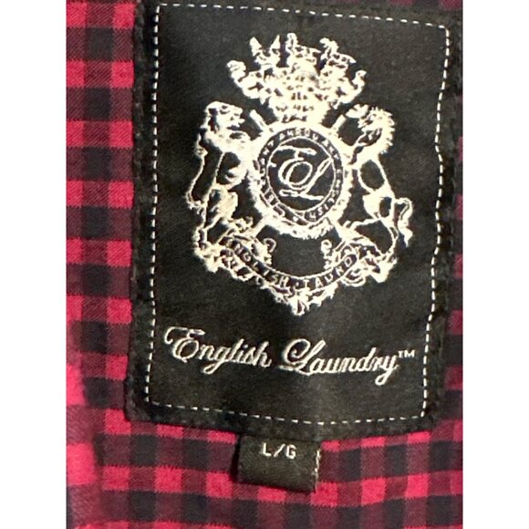 English Laundry Men's Large Cotton Red & Black Checkered Shirt - Picture 2 of 5